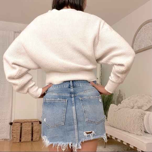 Free People Distressed Denim Mini Skirt with Floral Embroidery - Picture 3 of 7